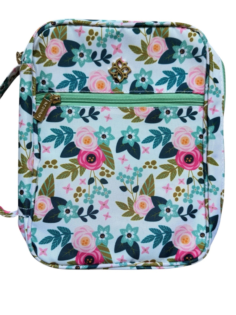 Canvas Floral Bible Case with Handle, Pen Loop, Gold Zipper, Inner Pockets NWOT